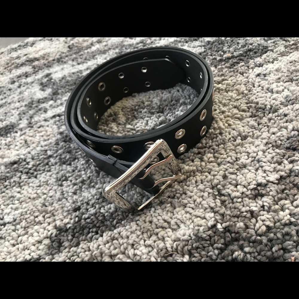Black and Silver Leather Belt